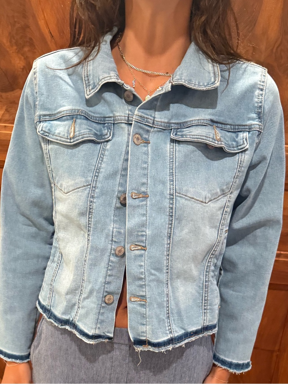 Light Blue Cropped Denim Jacket - Women